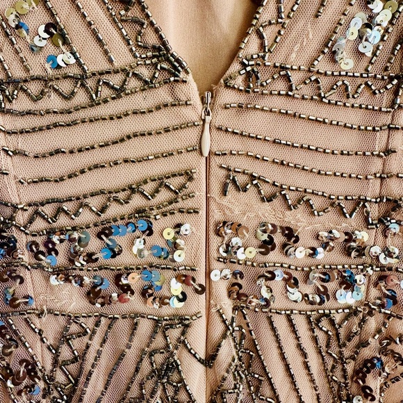 Bloomingdale’s Marina Strappy GATSBY BEADED A-LINE GOWN IN BLUSH - Picture 9 of 14